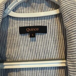 Quince Blue and White Narrow-Stripe Button-Down Shirt